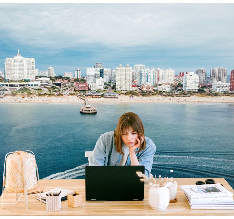 Fotomurais cidades e países vista da cidade costeira - TenStickers
