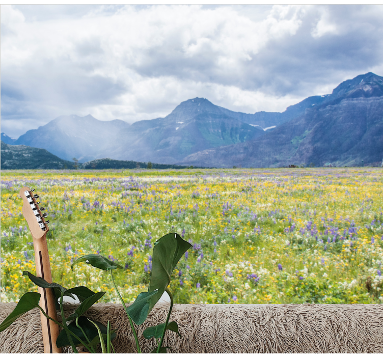 Fotomurais de paisagens campo de flores na montanha - TenStickers