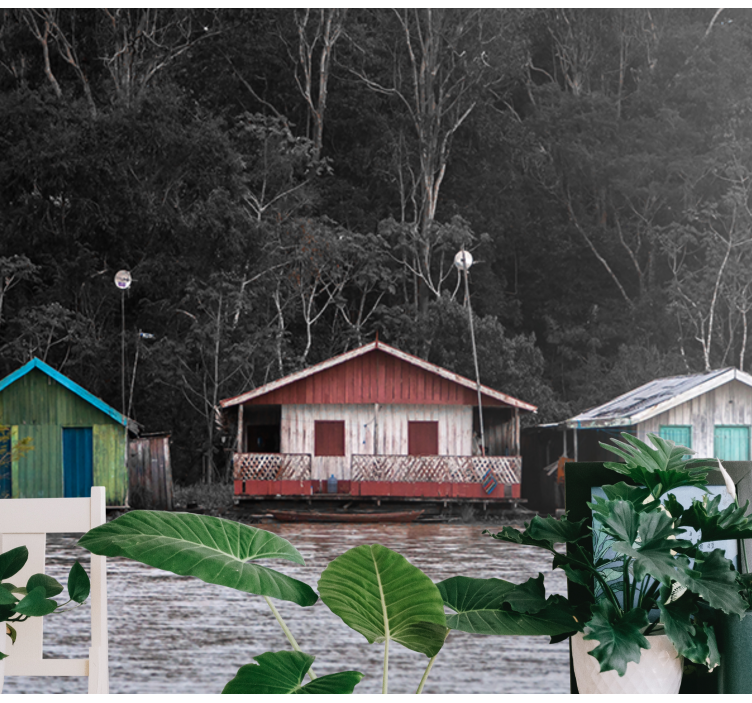 Fotomurais de paisagens casas coloridas no rio - TenStickers