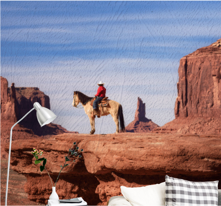 Fotomurais de paisagens cowboy montando cavalo - TenStickers