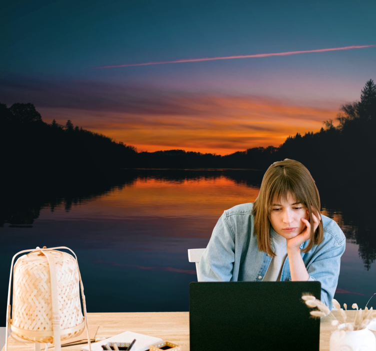 Fotomurais de paisagens lago serene ao pôr do sol - TenStickers