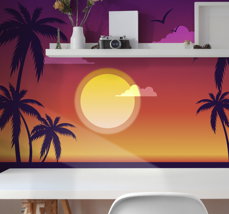 Fotomurais de paisagens silhuetas de pôr do sol tropical - TenStickers