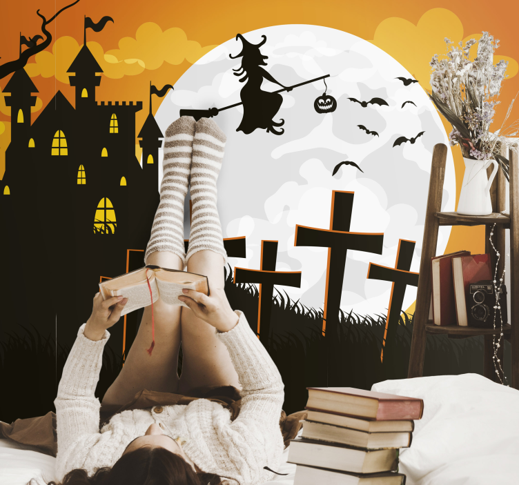 Murais de Parede Casa de halloween com bruxa - TenStickers