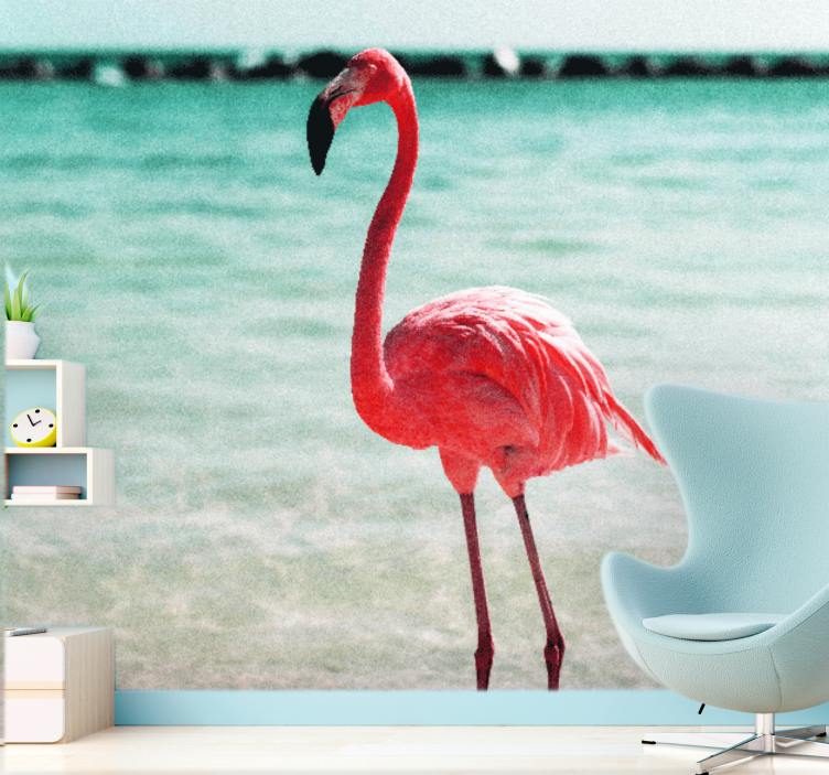 fotomural de parede de flamingos fofos na praia - TenStickers