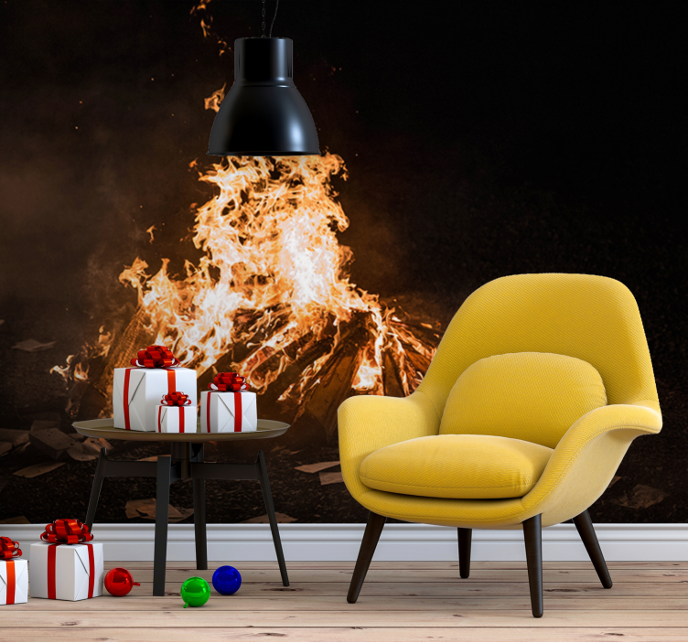 Foto original da fogueira fotomural de parede de natal - TenStickers