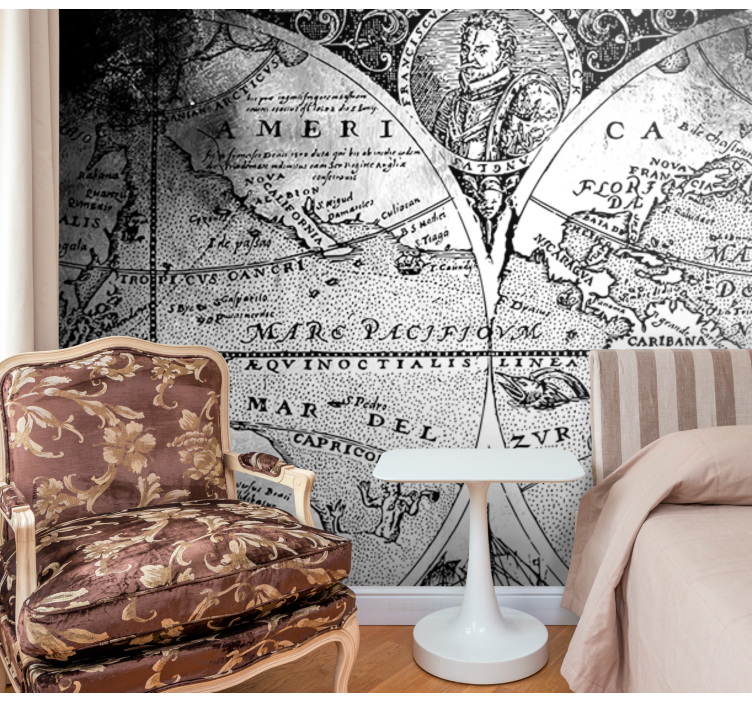 Fotomural preto e branco mapa do mundo - TenStickers