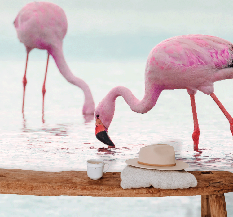 Mural de parede animais cena de flamingos se alimentando - TenStickers