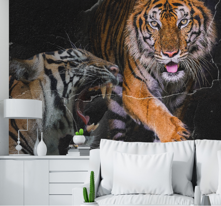 Mural de parede animais encontro com o tigre majestoso - TenStickers