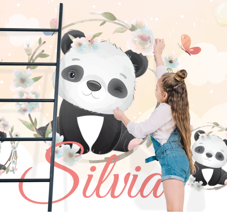 Mural de parede animais panda com flores - TenStickers