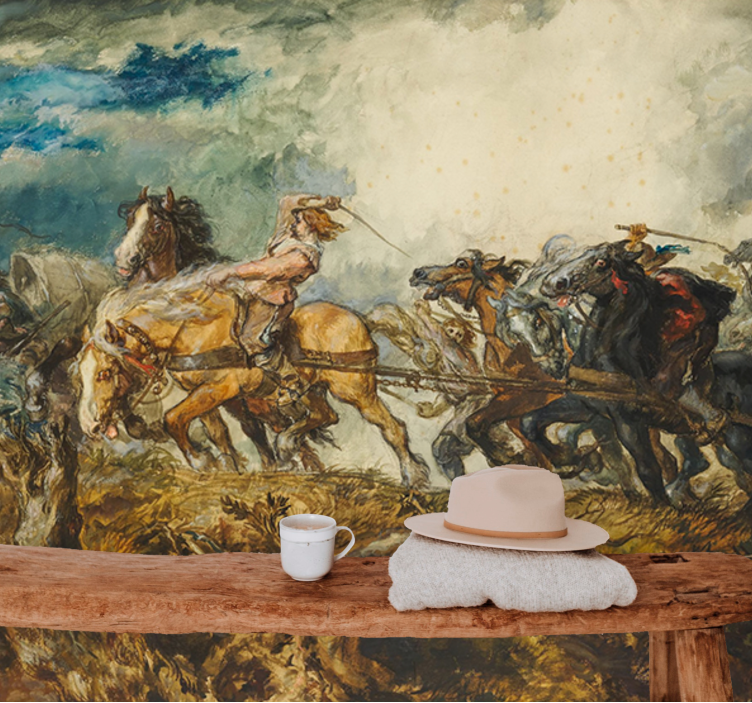 Mural de parede arte clássica caos puxado por cavalos - TenStickers