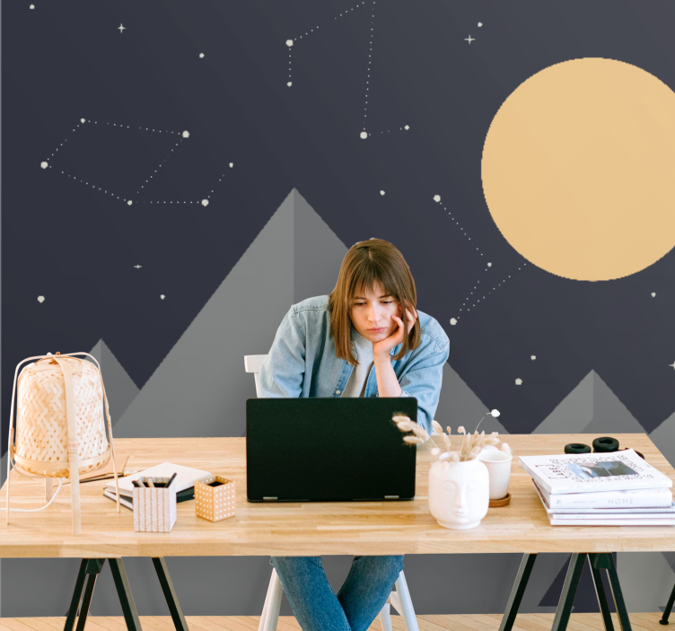 Mural de parede espaço picos de montanha iluminados pela lua - TenStickers