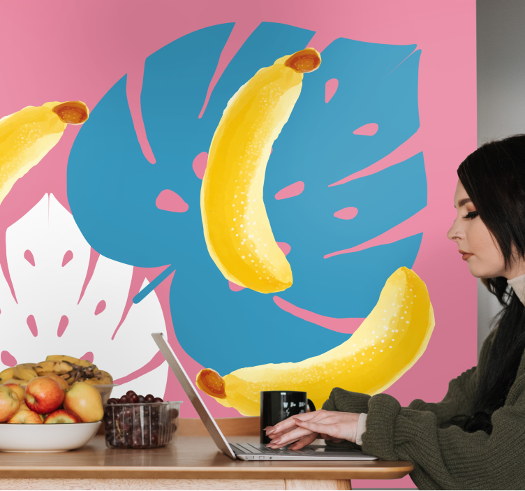 Mural de parede flores bananas e folhas - TenStickers