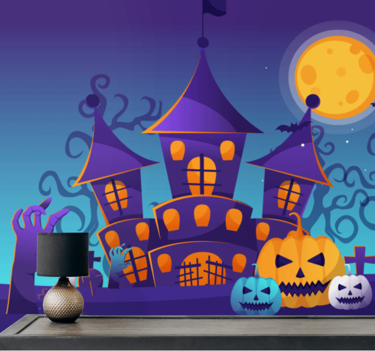 Mural de parede halloween cena de castelo assombrado - TenStickers