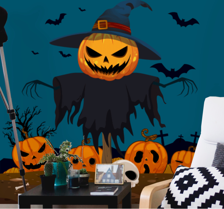 Mural de parede halloween espantalho de abóbora assustador - TenStickers