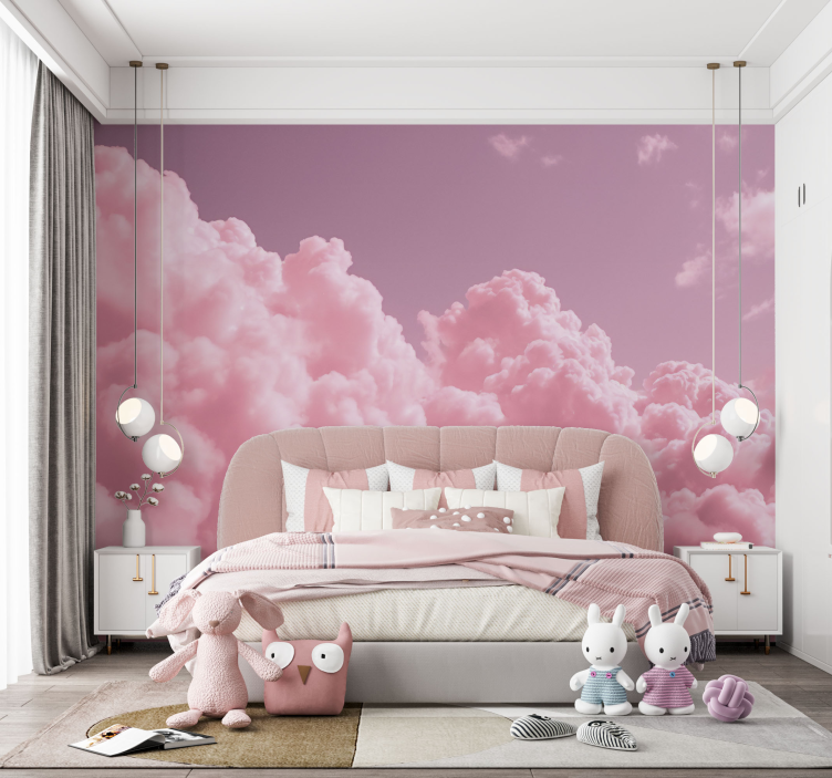 Mural de parede infantil nuvens fofas rosa - TenStickers