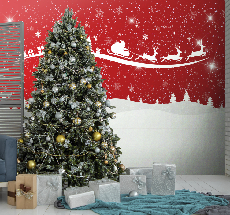 Mural de parede natal exibição do trenó do papai noel - TenStickers