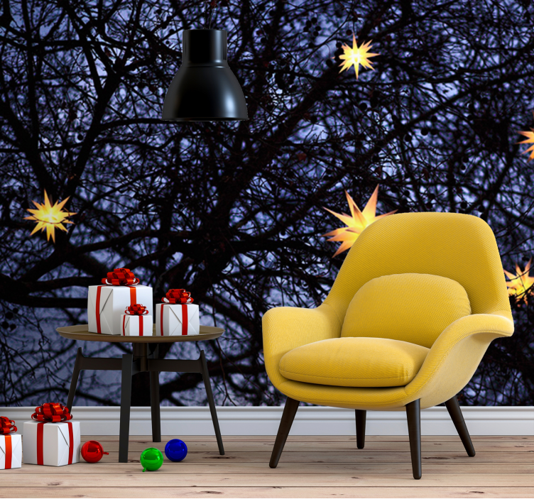 Mural de parede natal noite dourada estrelada - TenStickers