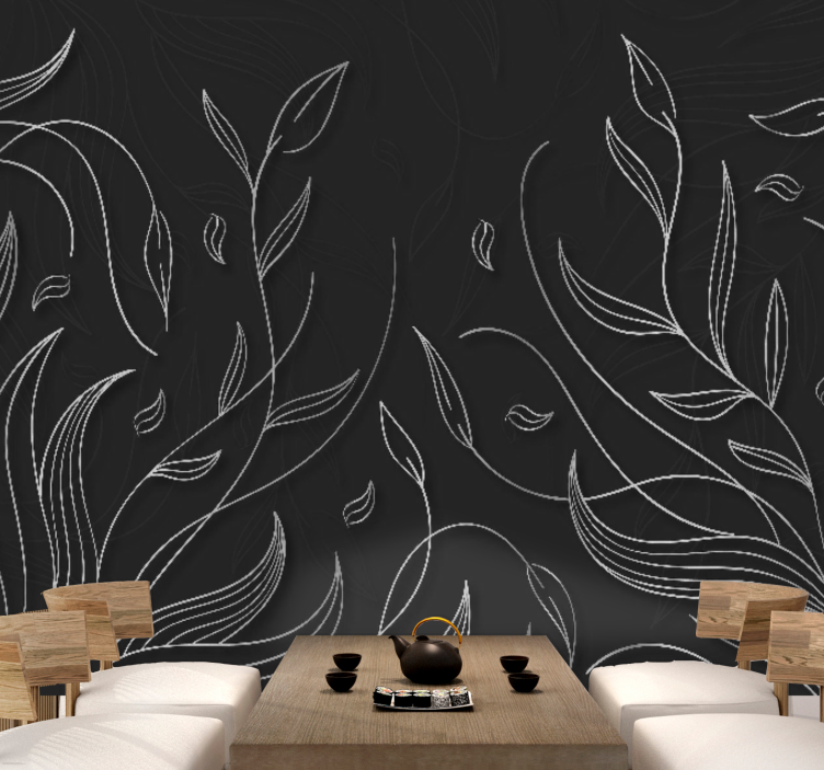 Mural de parede natureza com padrões de folhas elegantes - TenStickers