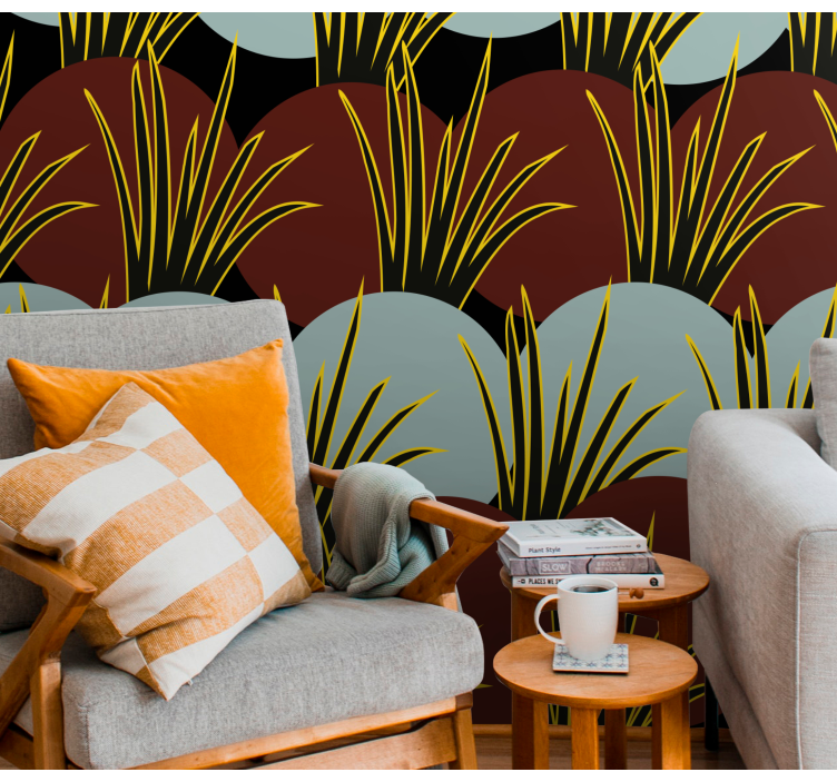 Mural de parede natureza com padrões de grama estilizados - TenStickers