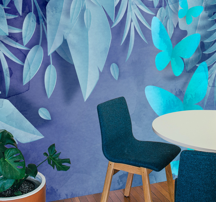 Mural de parede natureza design de borboletas com folhas - TenStickers