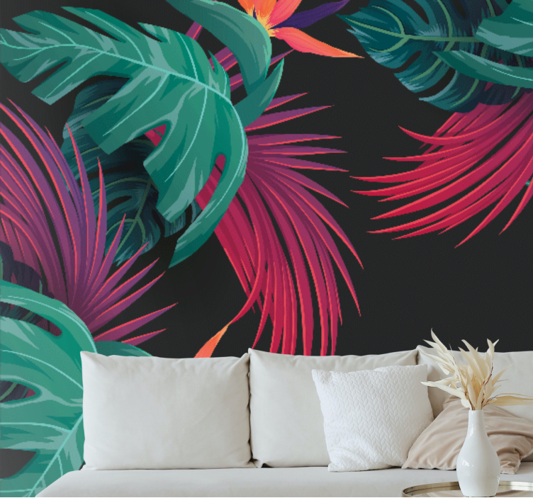 Mural de parede natureza folhas tropicais agrupadas - TenStickers