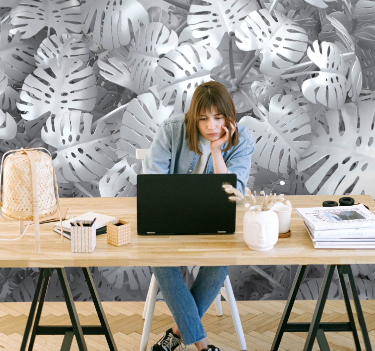 Mural de parede natureza padrão de folha de monstera - TenStickers