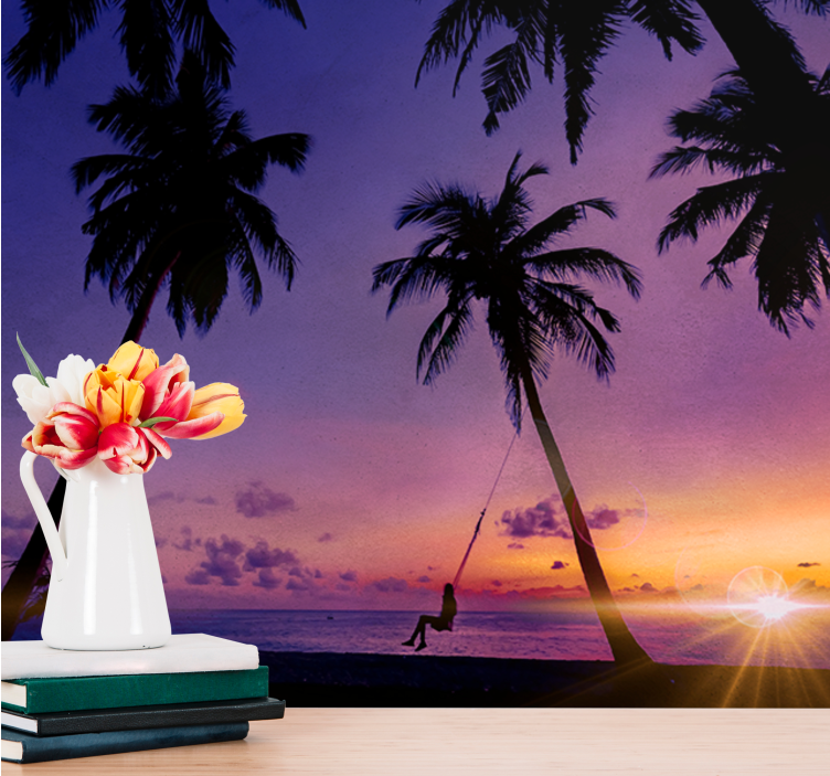 Mural de parede natureza palmeira balançando ao pôr do sol - TenStickers