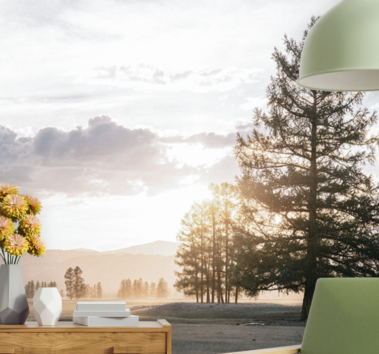 Mural de parede natureza silhueta serena de pinheiro - TenStickers