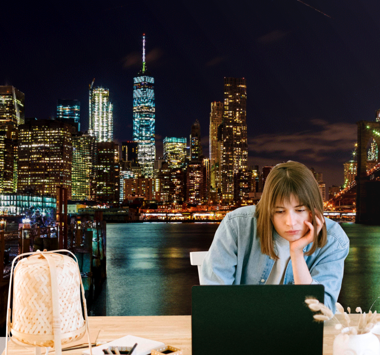 Mural de parede nova york paisagem noturna de manhattan - TenStickers