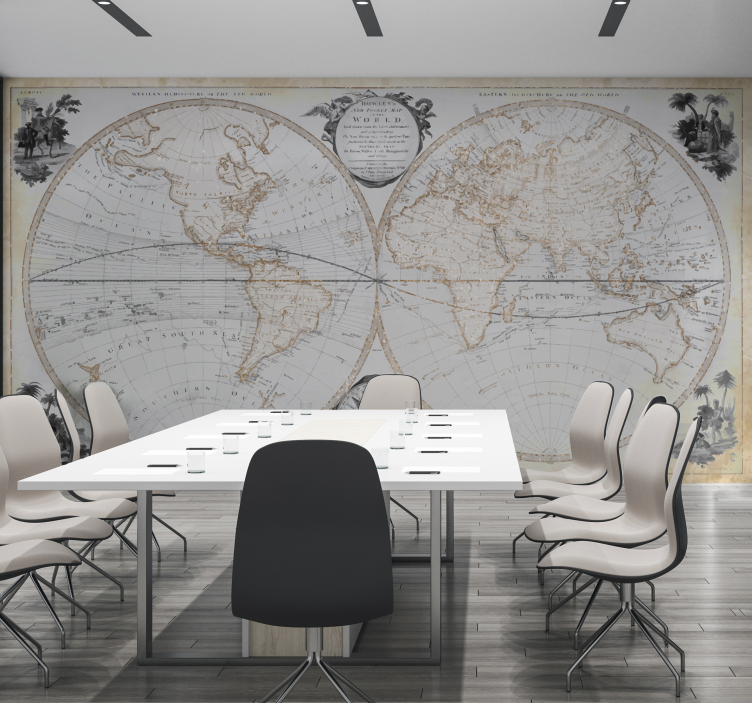 Mural de parede escritório mapa Mundial Vintage Aquarela - TenStickers