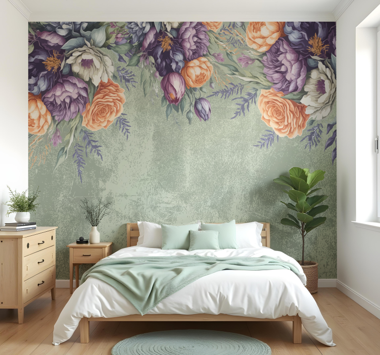 Mural de parede para quarto de casal design floral vintage - TenStickers