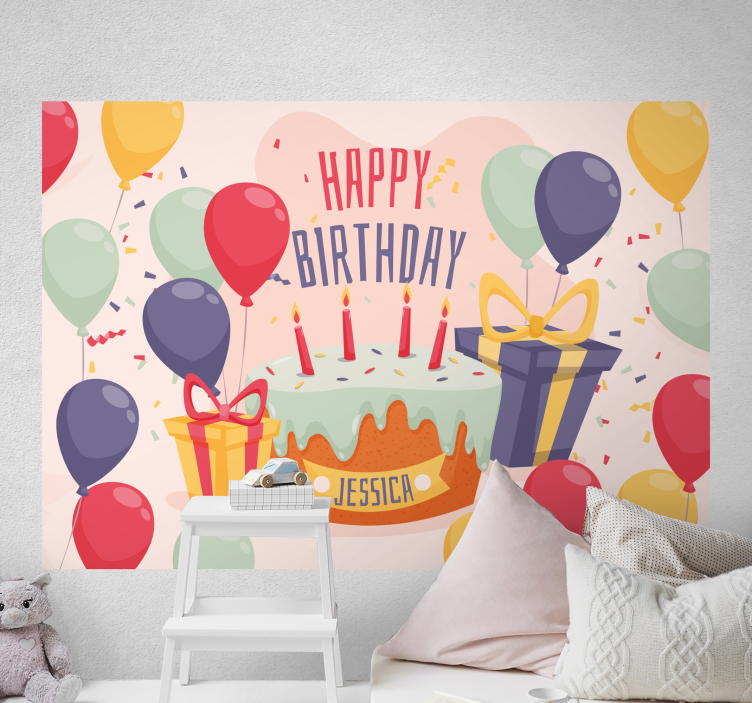 Mural de parede personalizável bolo de aniversário - TenStickers