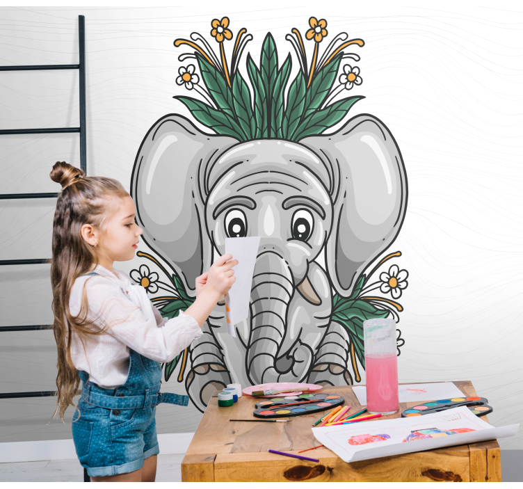 papel de parede para quarto Desenho de um elefante cinza - TenStickers