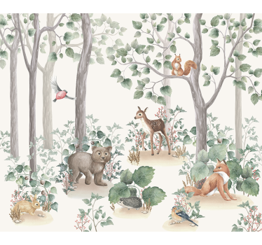 Mural de parede bebés animais na floresta - TenStickers