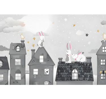 Mural de parede bebés coelhos à noite - TenStickers