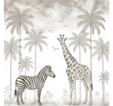 Mural de parede bebés com estampa de jungle monocromática - TenStickers