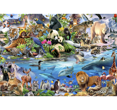 Mural de parede infantil cena de safári de vida selvagem - TenStickers