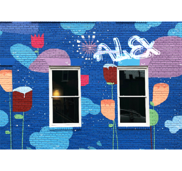 Mural de parede de arte urbana elementos florais coloridos - TenStickers