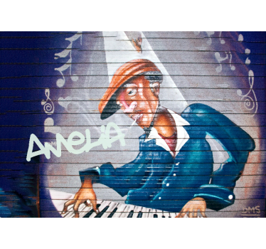 Mural de parede de arte urbana músico com chapéu - TenStickers