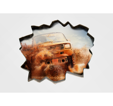 Fotomurais 3D Carro de corrida quebrando parede branca - TenStickers
