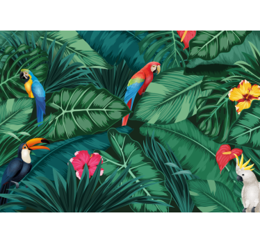 Fotomurais paisagistícos Selva colorida com papagaio - TenStickers