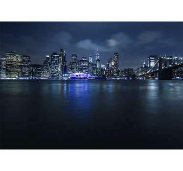 Murais de parede cidades e países Manhattan azul à noite - TenStickers
