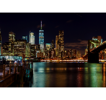 Mural de parede nova york paisagem noturna de manhattan - TenStickers