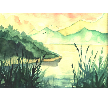 Mural de parede lagos paisagem serena desenhada à mão - TenStickers