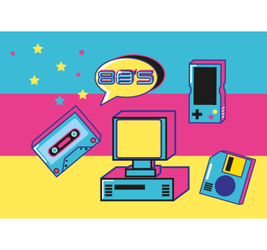 Mural de parede de arte urbana com elementos de jogos retrô - TenStickers