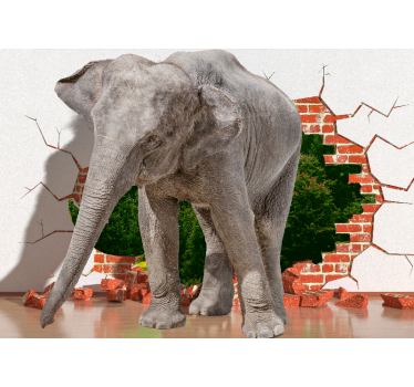 Murais de parede 3d elefante quebrando parede - TenStickers
