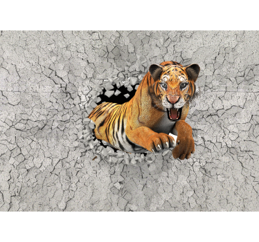 Mural de parede animais tigre rompendo a parede - TenStickers