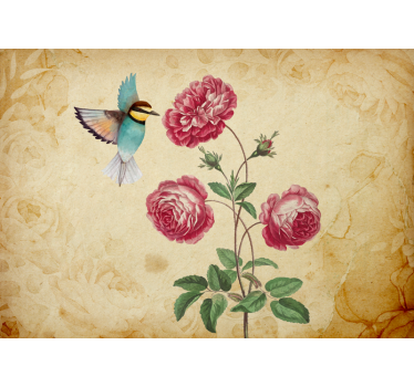 Fotomurais flores beija-flor e rosas - TenStickers