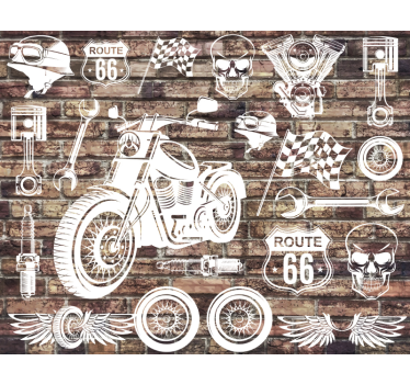 Tijolos e motocicletas com fundo de madeira - TenStickers