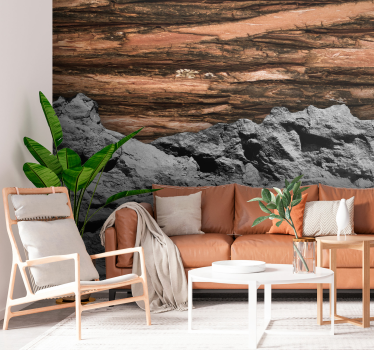 Mural de parede para a sala madeira e pedra - TenStickers